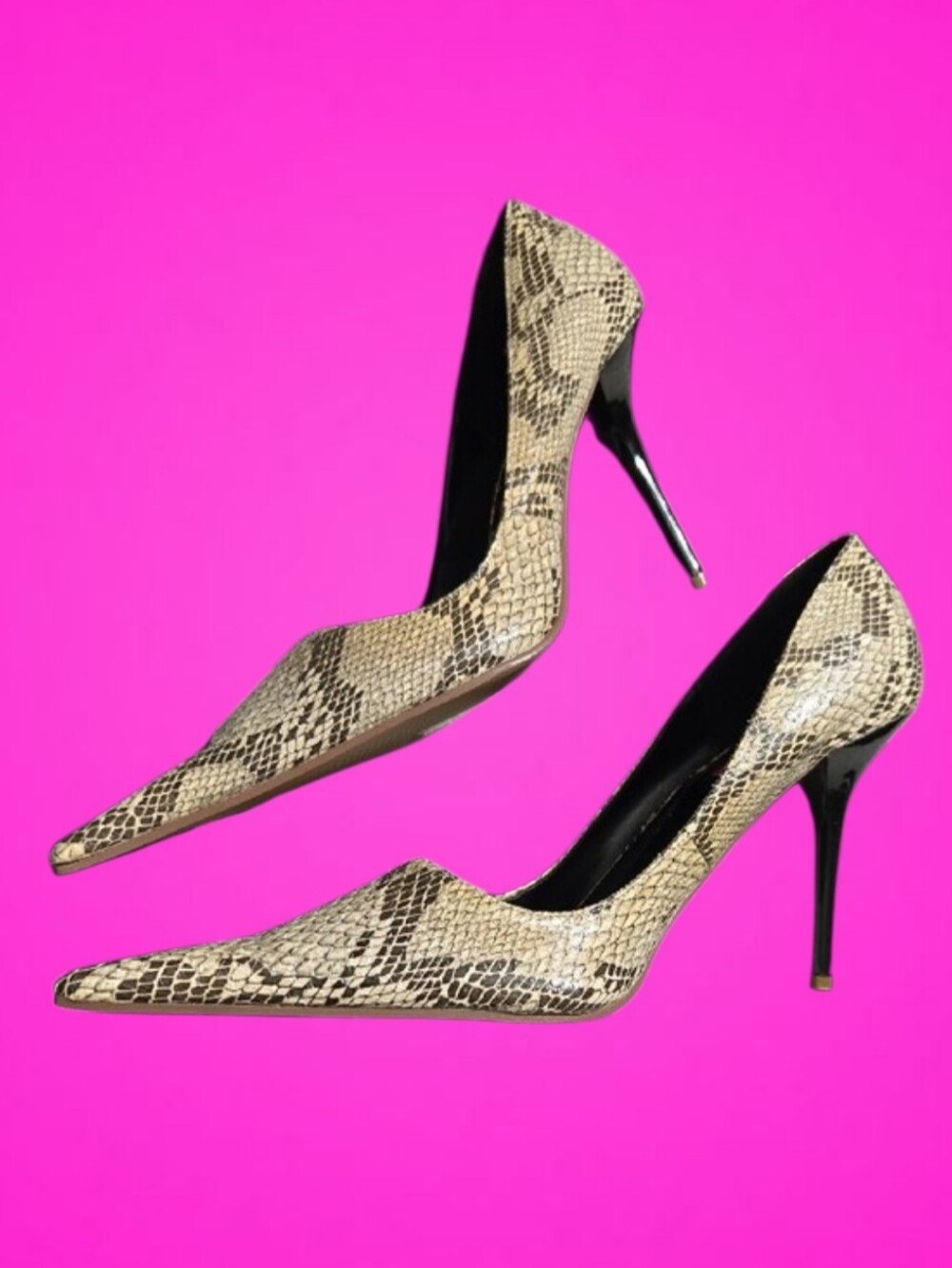 Michael Antonio Snake-Print Pointed Pumps in Beige and Black